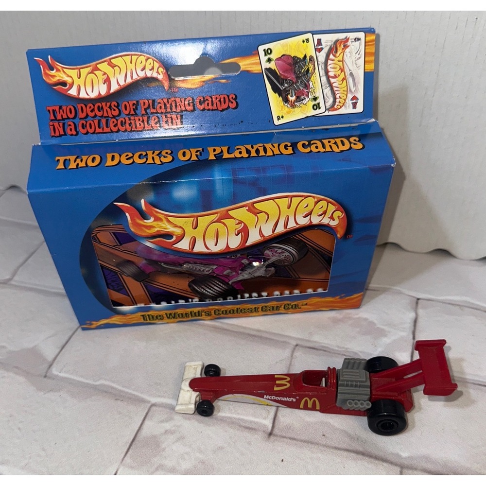 Hot Wheels 1993 McDonalds Dragster & 2001 Bicycle Playing Cards Tin Set